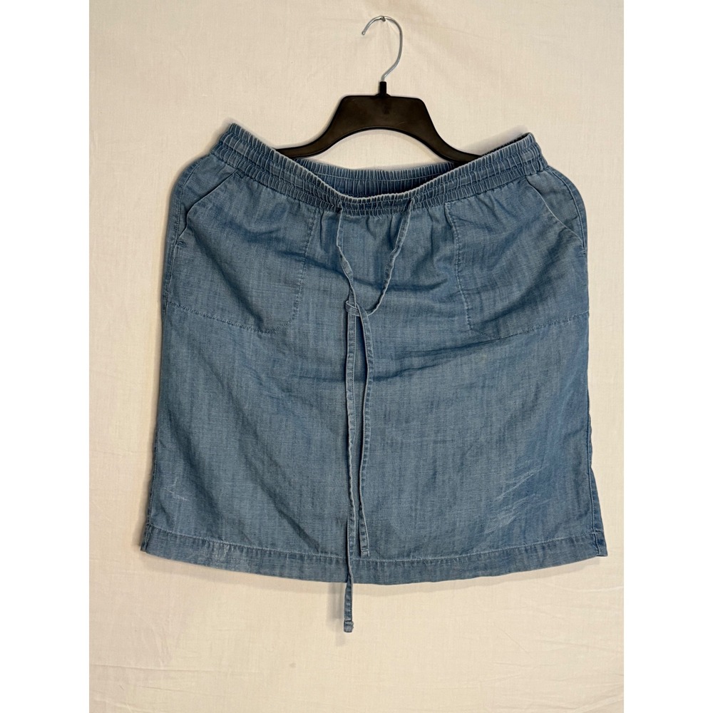 Talbots Petites Blue Chambray Pull On Skirt Size 10P Drawstring Elastic Waist